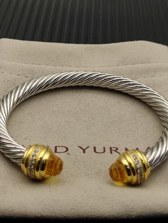 None Jewelry - David Yurman—Silver—7mm Bracelet with Gold End Caps Set with Yellow Diamonds